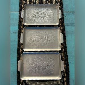 Vintage Hand Wrought Rectangle Mini Aluminum Tray Set of 3 - home decor
